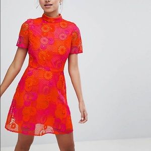 ASOS DESIGN Bright Floral Crochet Lace Mini Dress